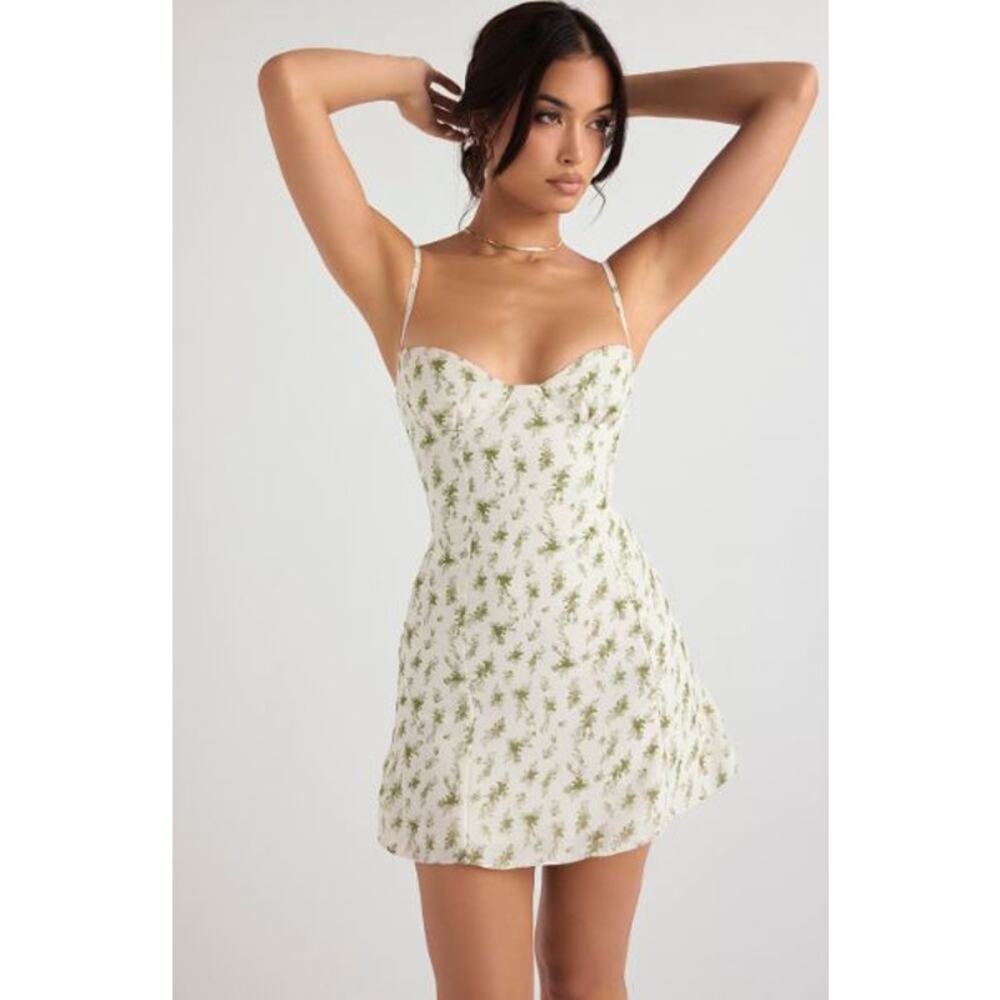 House of CB Christiana Garden Print Mini Dress Vintage Floral White Size Large - Picture 9 of 15